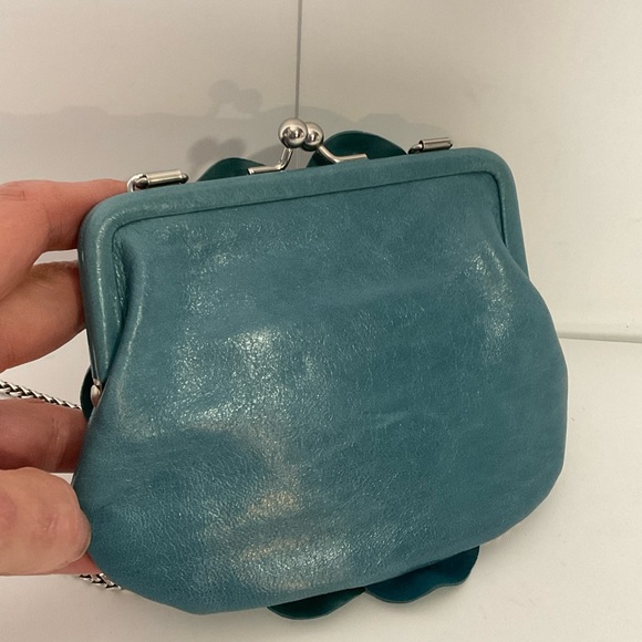 Brighton Roselie Green Layered Floral Design Long Silver Chain Kiss Lock Bag - Picture 8 of 16